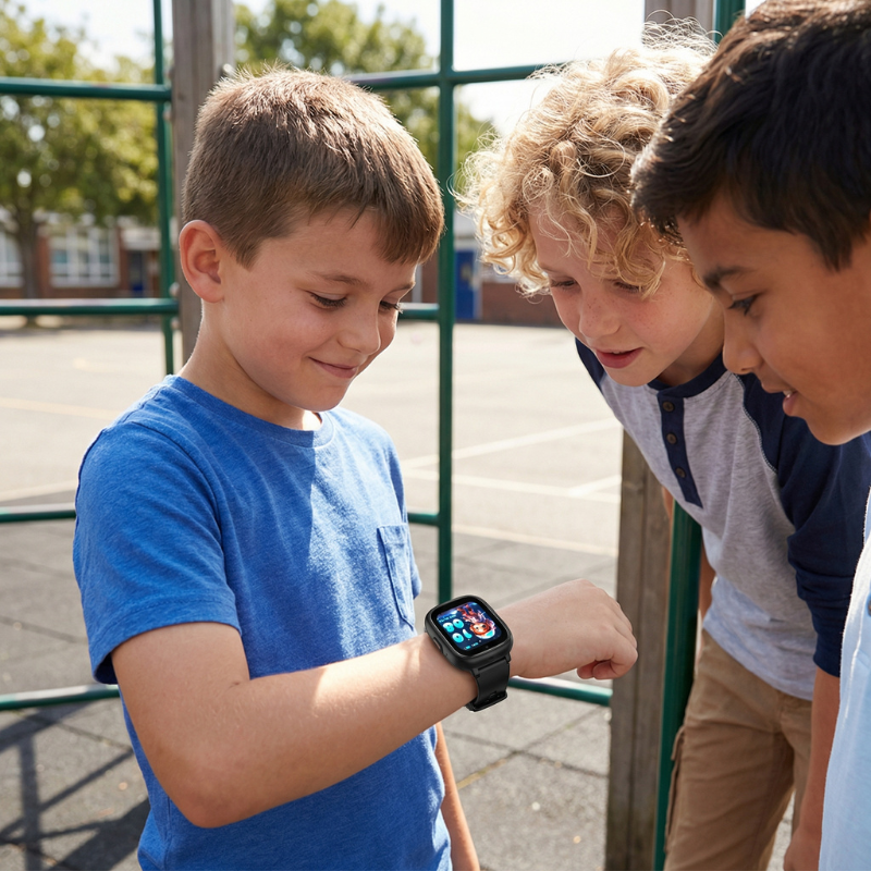 Chłopcy na boisku z zegarkiem GPS Locon GOAT — sportowy design