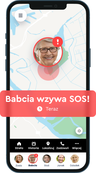 Alert SOS od babci — mapa lokalizacji w czasie rzeczywistym